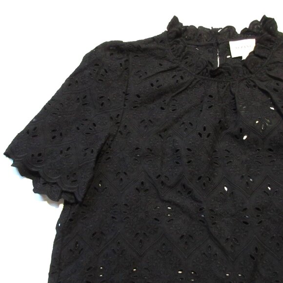 NWT Sezane Louisah Blouse in Noir Black Sheer Eyelet Ruffle Neck Top 46 US 14 - Picture 2 of 10
